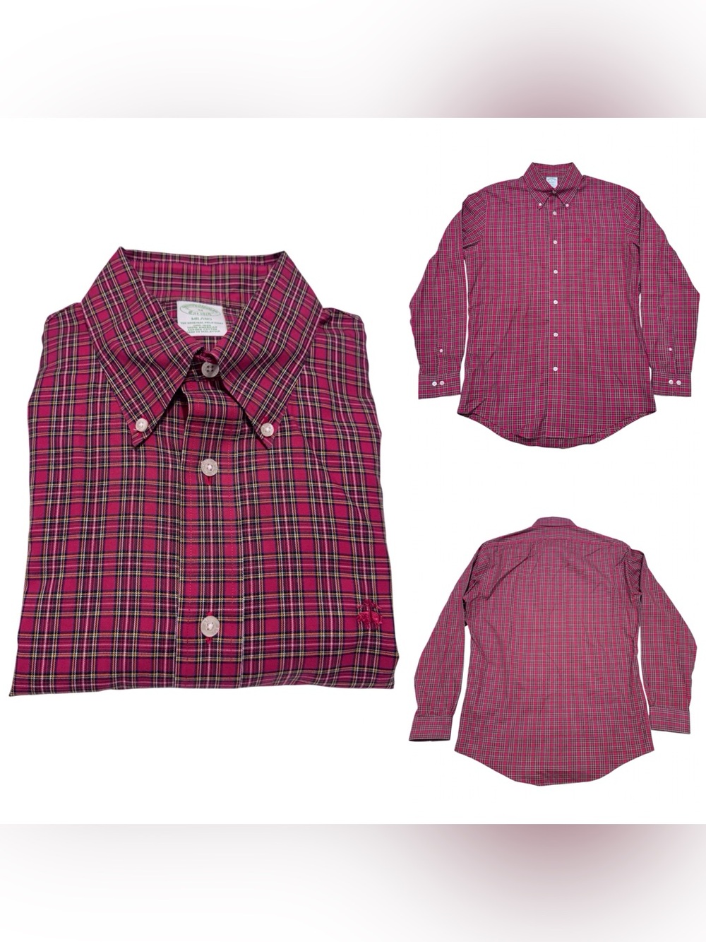 Brooks Brothers Red Tartan Dress Shirt Non Iron Supima Cotton Button Down Medium